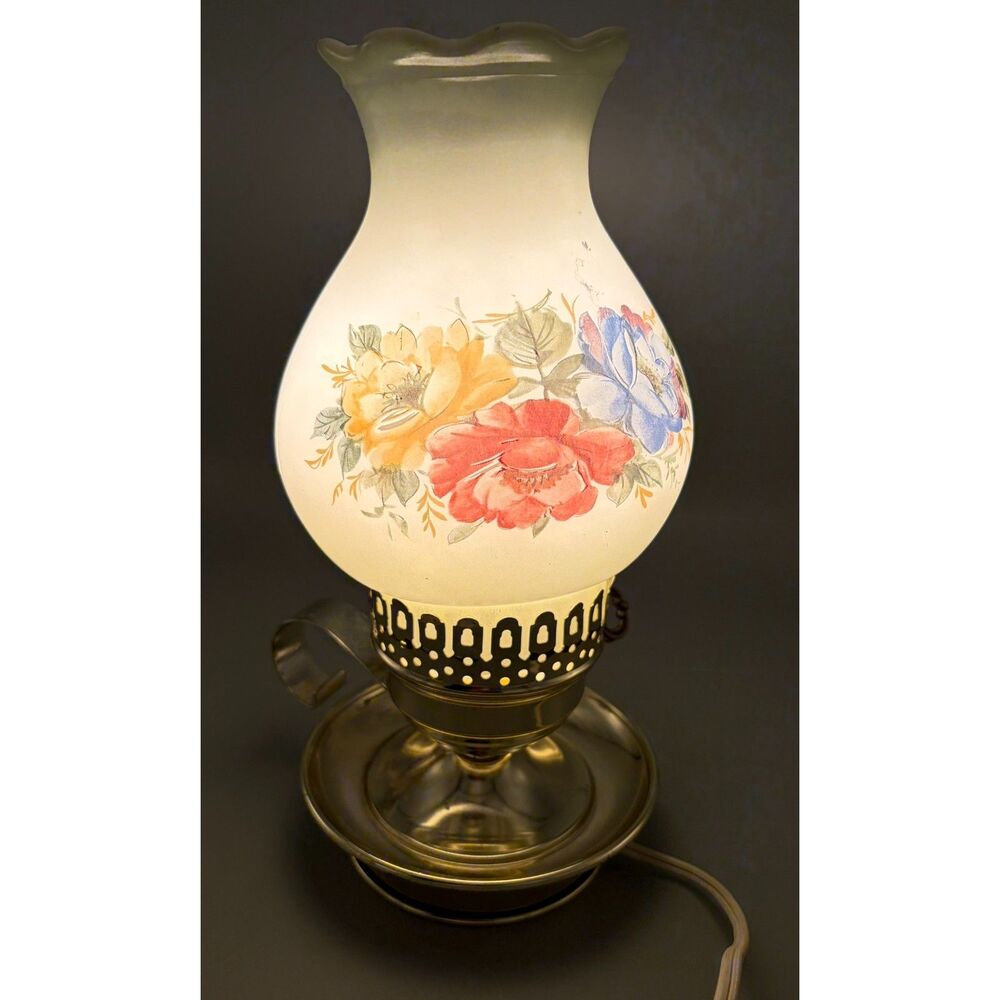 Vintage Hurricane Electric Lamp Floral Shade Victorian Cottagecore Grannycore